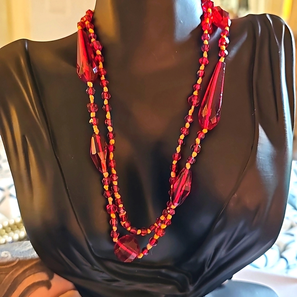 Czechoslovakian Red Crystal Necklace